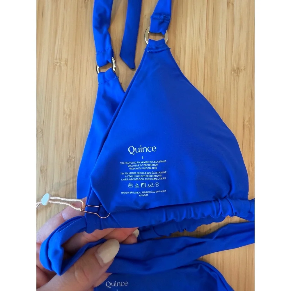 Quince Royal Blue Triangle Bikini Set High Waisted Two Piece Swimsuit NWT Size S